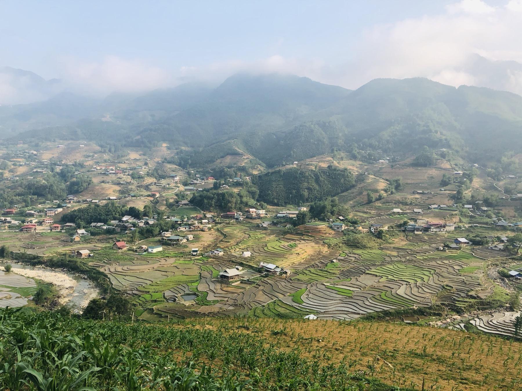 Terraced valley and village in Sapa