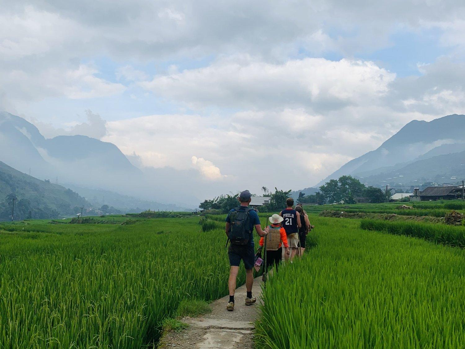 Walking the rice-terrace path